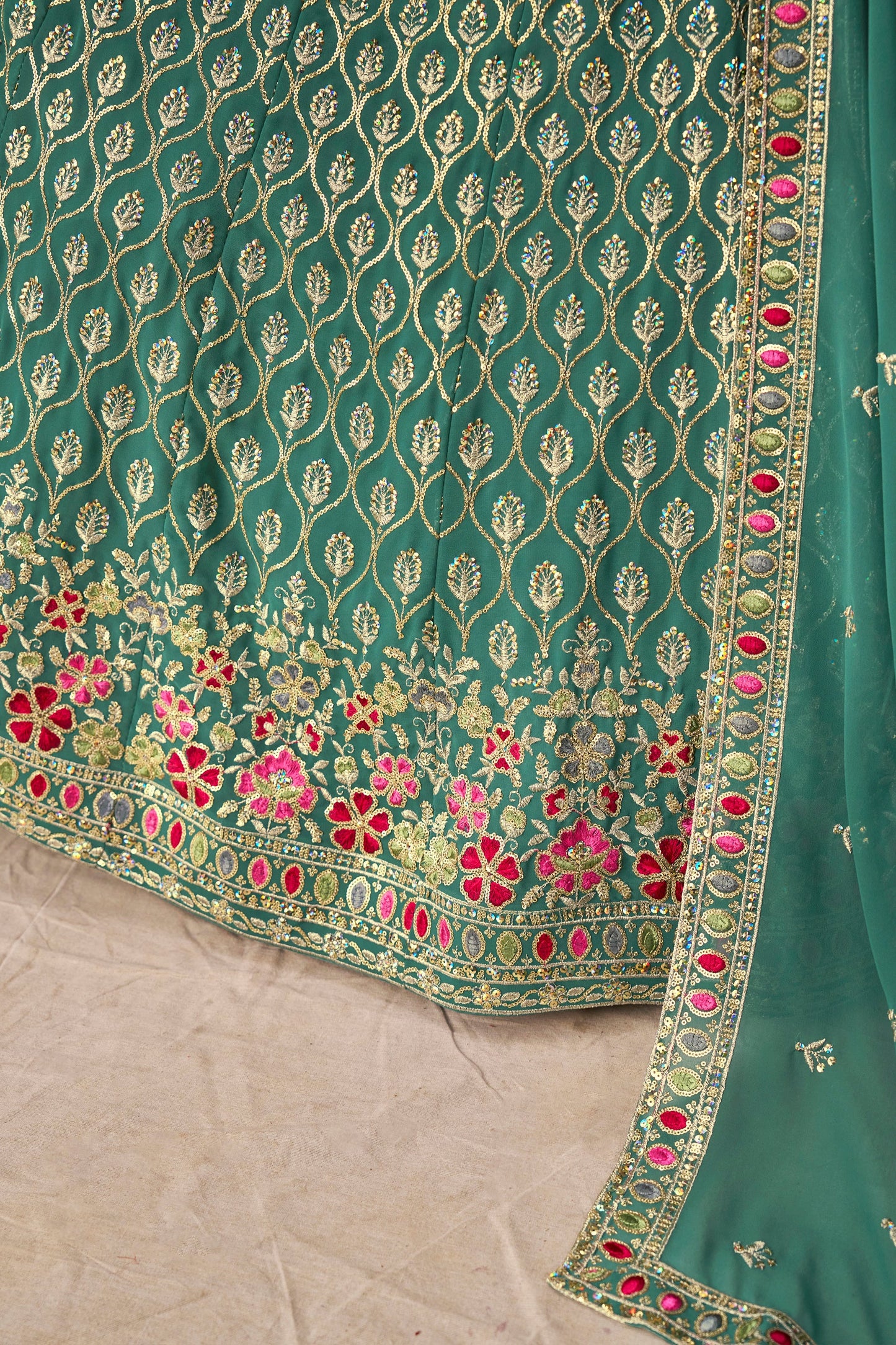 Veyanshi Teal Green Georgette Embroidered Lehenga Choli with Dupatta
