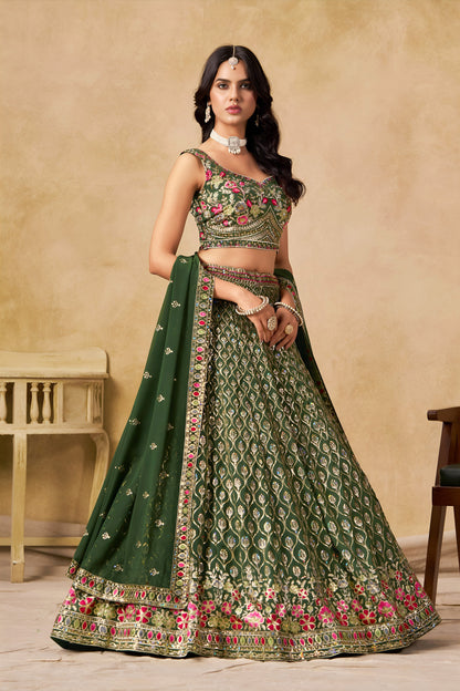 Ishvanya Green Georgette Embroidered Lehenga Choli with Dupatta