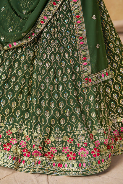 Ishvanya Green Georgette Embroidered Lehenga Choli with Dupatta