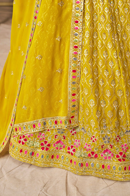 Solara Yellow Georgette Embroidered Lehenga Choli with Dupatta