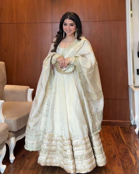 Kiara Premium Chinon Silk Heavy Sequence Embroidery Anarkali Gown Set