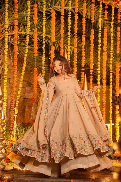 Mishti Soft Crunchy Silk Multi-Sequins Embroidery Gown with Sharara Set
