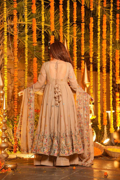 Mishti Soft Crunchy Silk Multi-Sequins Embroidery Gown with Sharara Set