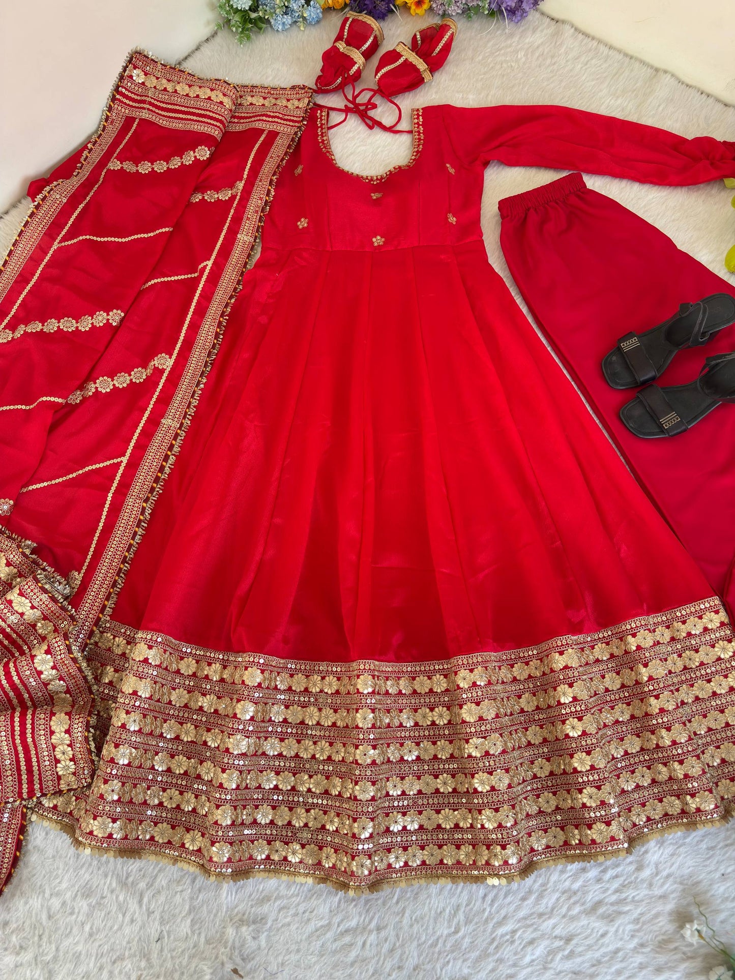 Zarisha Luxe Embroidered Chinon Anarkali Set ( 6 Colours )
