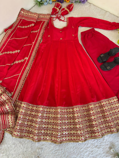 Zarisha Luxe Embroidered Chinon Anarkali Set ( 6 Colours )