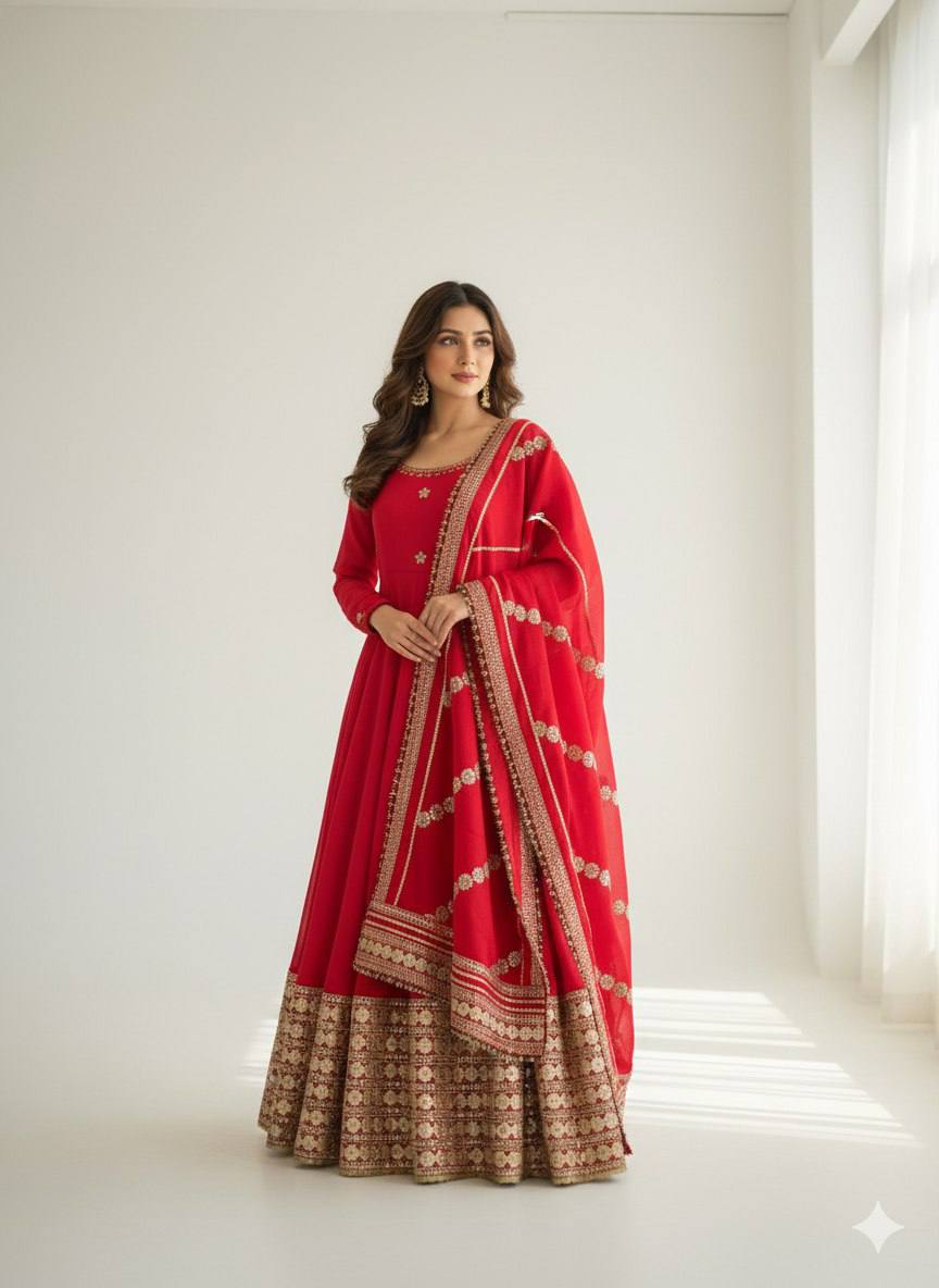 Zarisha Luxe Embroidered Chinon Anarkali Set ( 6 Colours )