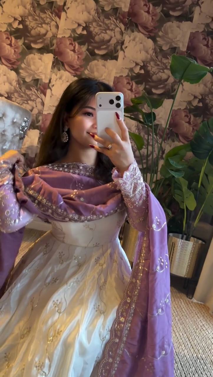 Elara Purple Star Georgette Embroidered Anarkali Suit Set