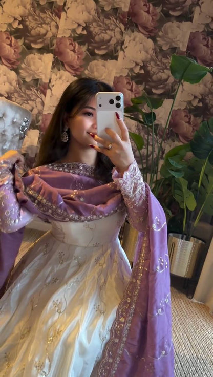Elara Purple Star Georgette Embroidered Anarkali Suit Set