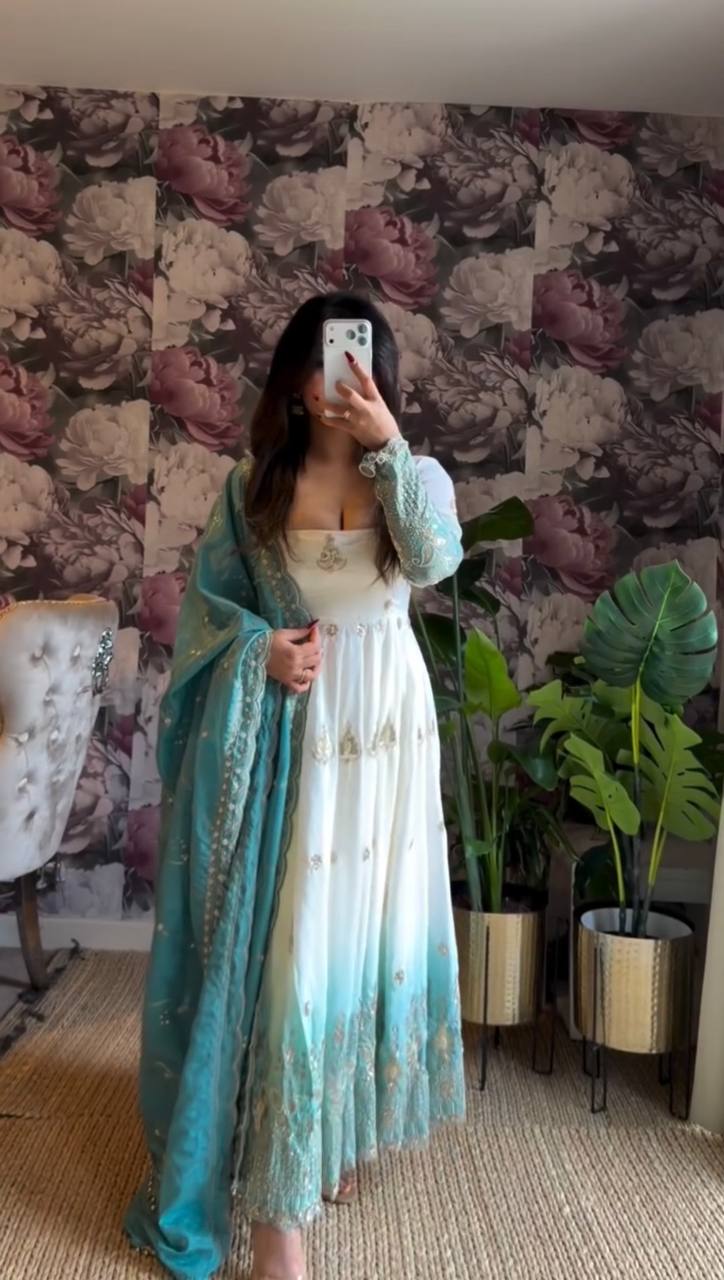 Celestia Star Georgette Embroidered Anarkali Suit Set