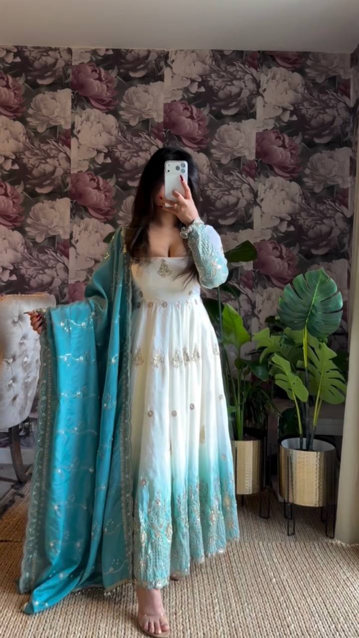 Celestia Star Georgette Embroidered Anarkali Suit Set