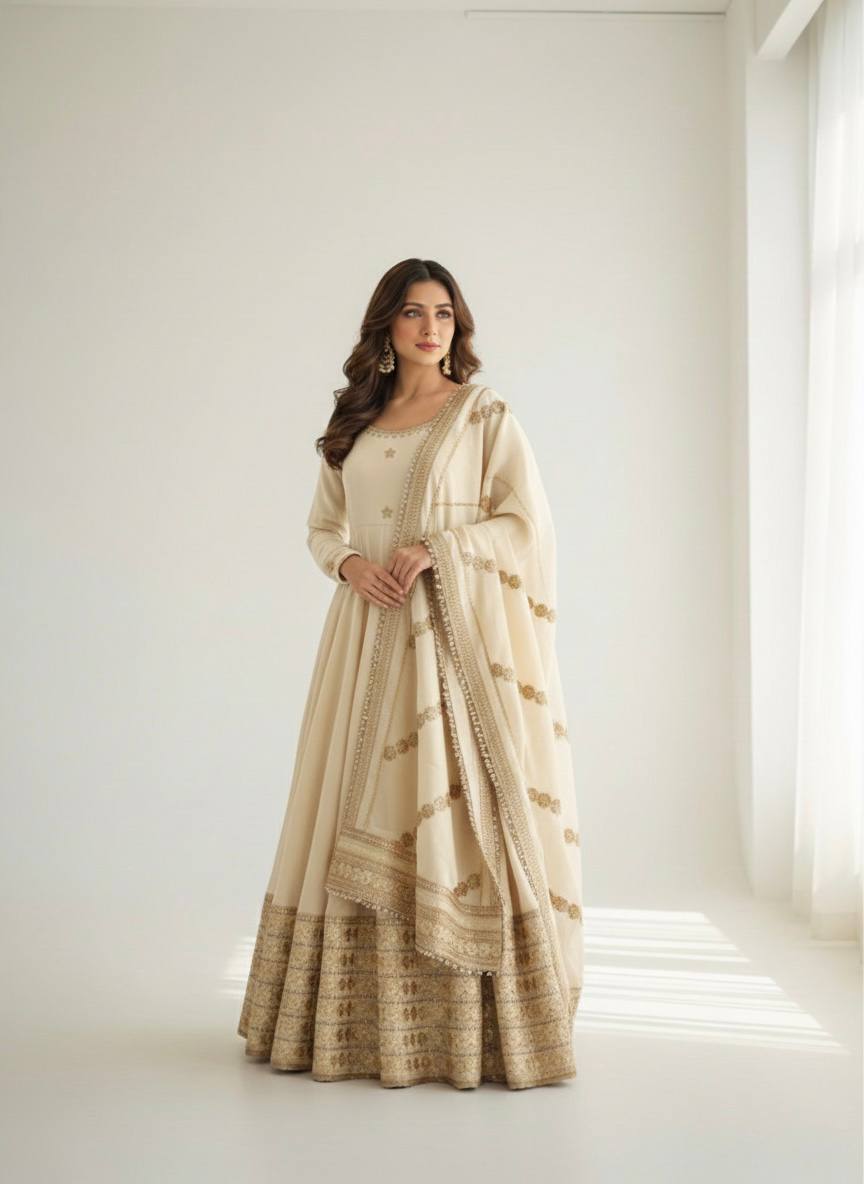 Zarisha Luxe Embroidered Chinon Anarkali Set ( 6 Colours )