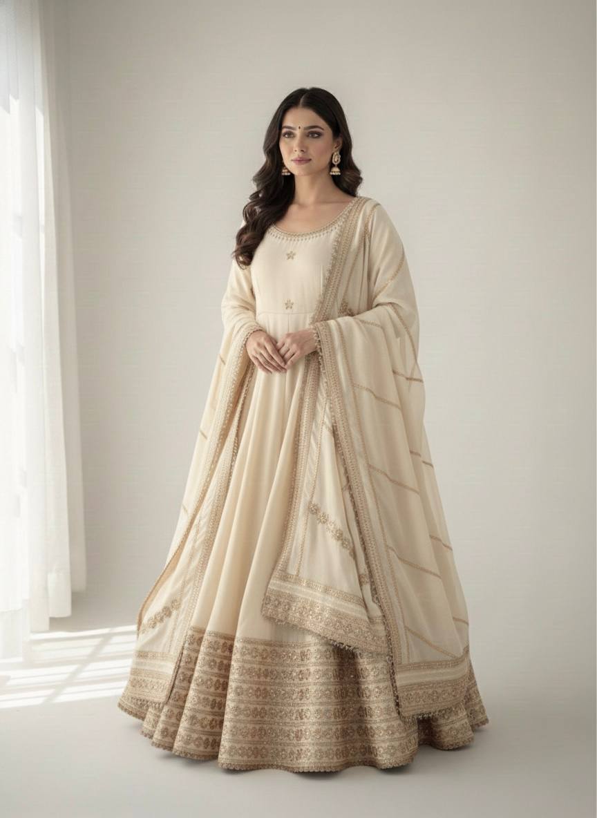 Zarisha Luxe Embroidered Chinon Anarkali Set ( 6 Colours )