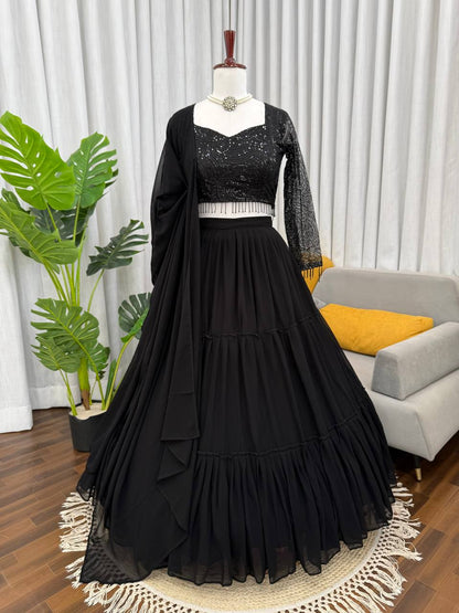 Noiré Black Ruffle Lehenga Set
