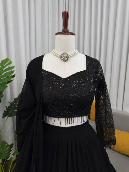 Noiré Black Ruffle Lehenga Set