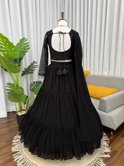 Noiré Black Ruffle Lehenga Set