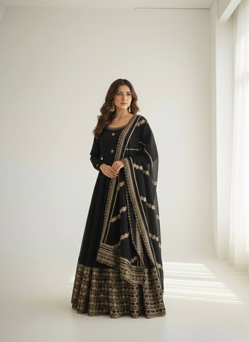 Zarisha Luxe Embroidered Chinon Anarkali Set ( 6 Colours )