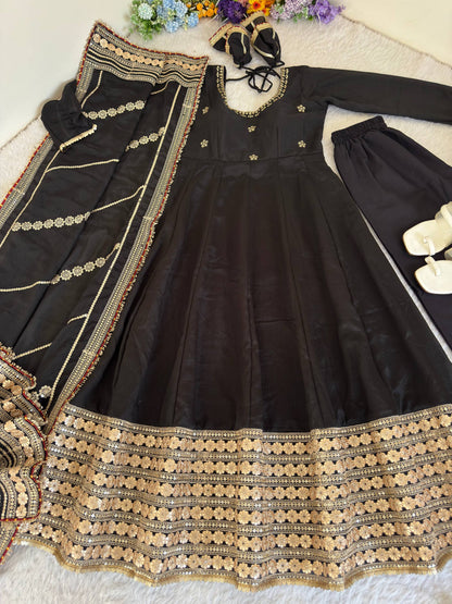 Zarisha Luxe Embroidered Chinon Anarkali Set ( 6 Colours )