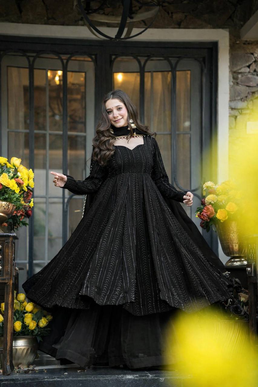 Meharika Zari Sequins Faux Blooming Sharara Suit