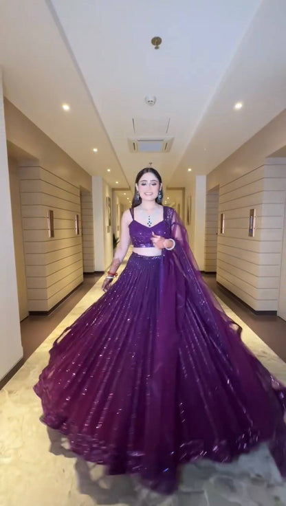 Ruhaniya Purple Net Sequins Dori Bridal Lehenga Choli