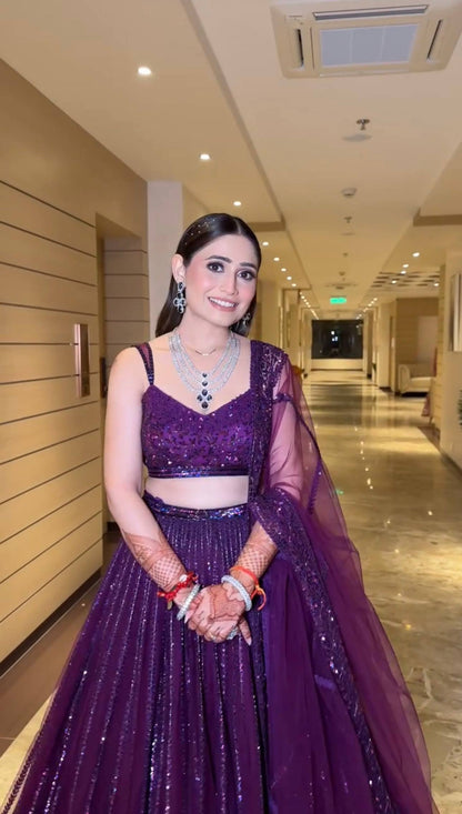 Ruhaniya Purple Net Sequins Dori Bridal Lehenga Choli