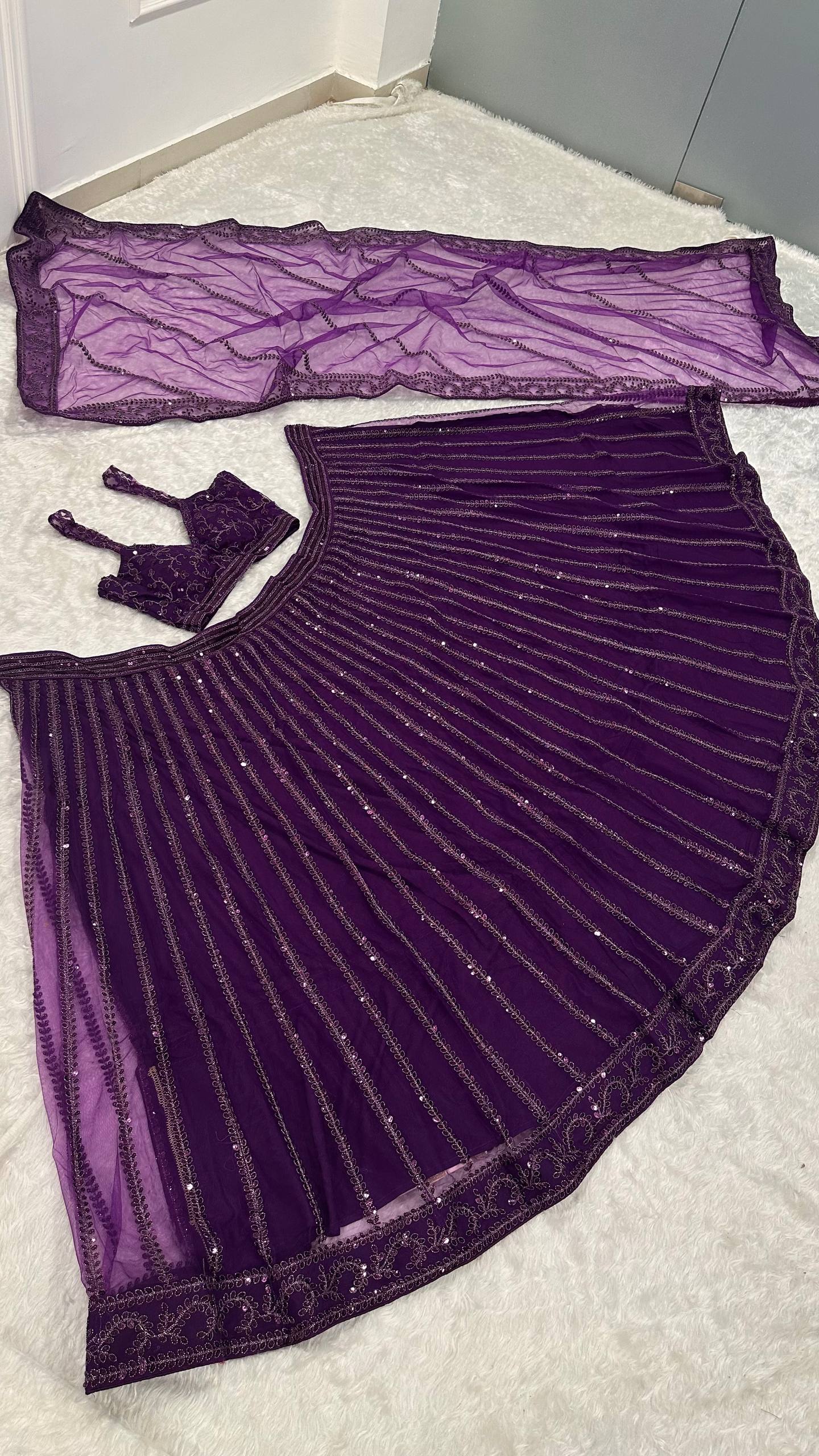 Ruhaniya Purple Net Sequins Dori Bridal Lehenga Choli