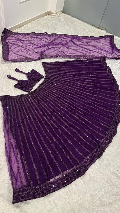 Ruhaniya Purple Net Sequins Dori Bridal Lehenga Choli
