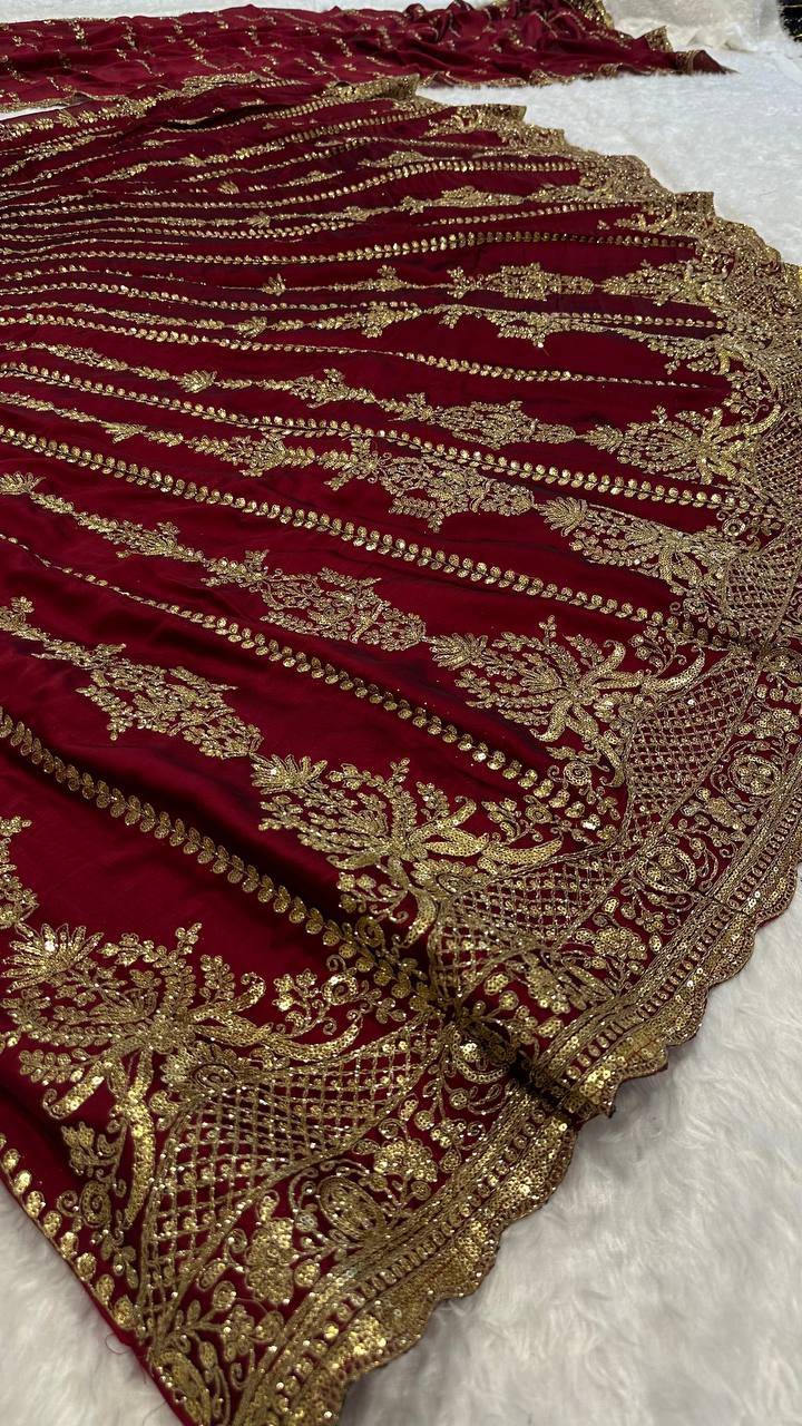 Mahira Maroon Kasturi Silk Zari & Sequins Bridal Lehenga Choli