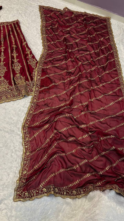 Mahira Maroon Kasturi Silk Zari & Sequins Bridal Lehenga Choli