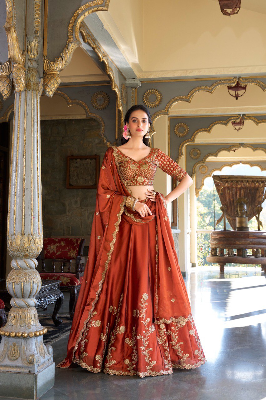 Eshal Rangoli Silk Zari Dori & Sequins Embroidered Lehenga Choli