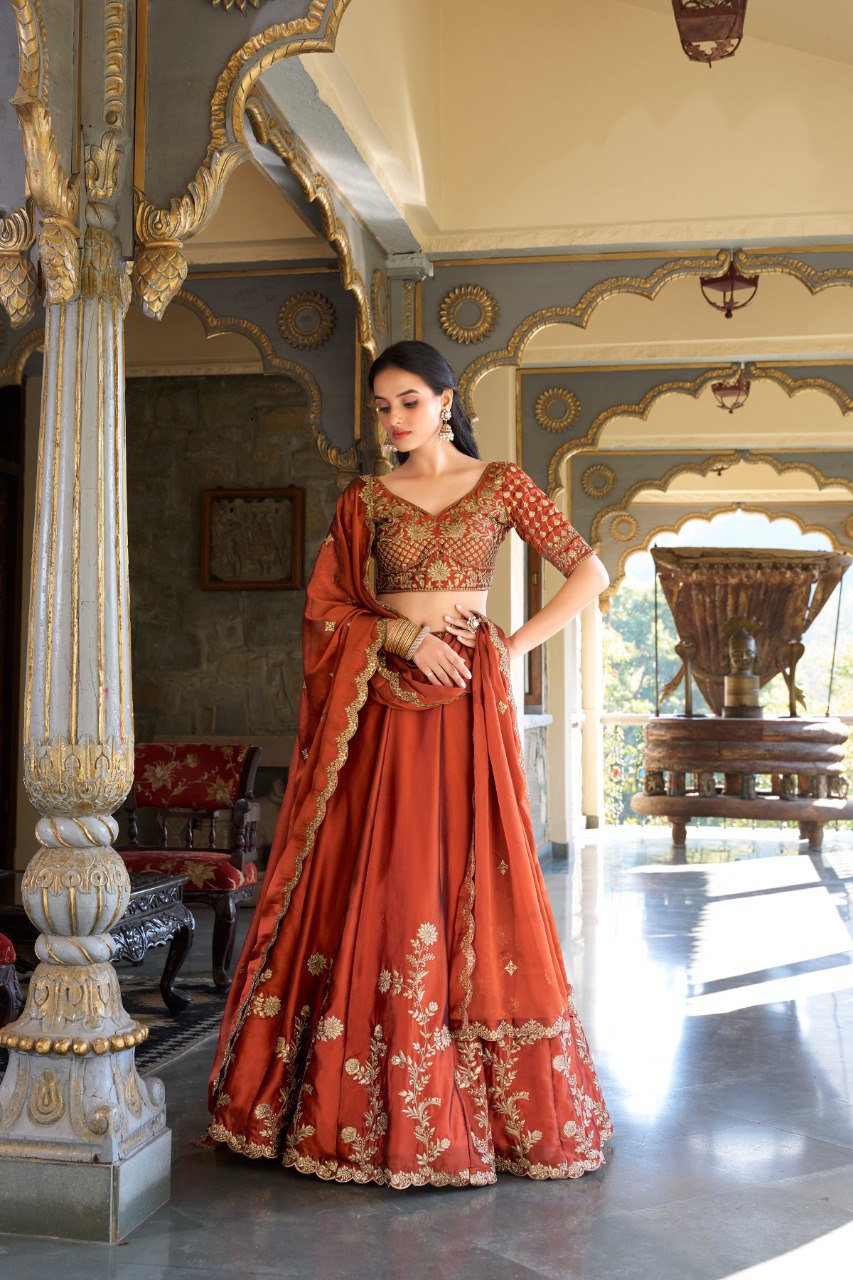 Eshal Rangoli Silk Zari Dori & Sequins Embroidered Lehenga Choli