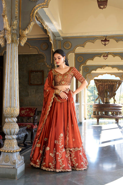 Eshal Rangoli Silk Zari Dori & Sequins Embroidered Lehenga Choli
