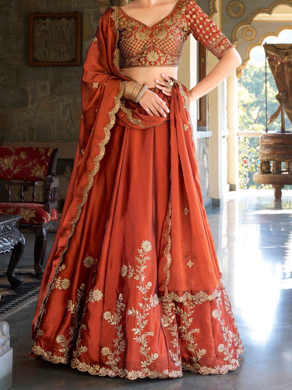 Eshal Rangoli Silk Zari Dori & Sequins Embroidered Lehenga Choli