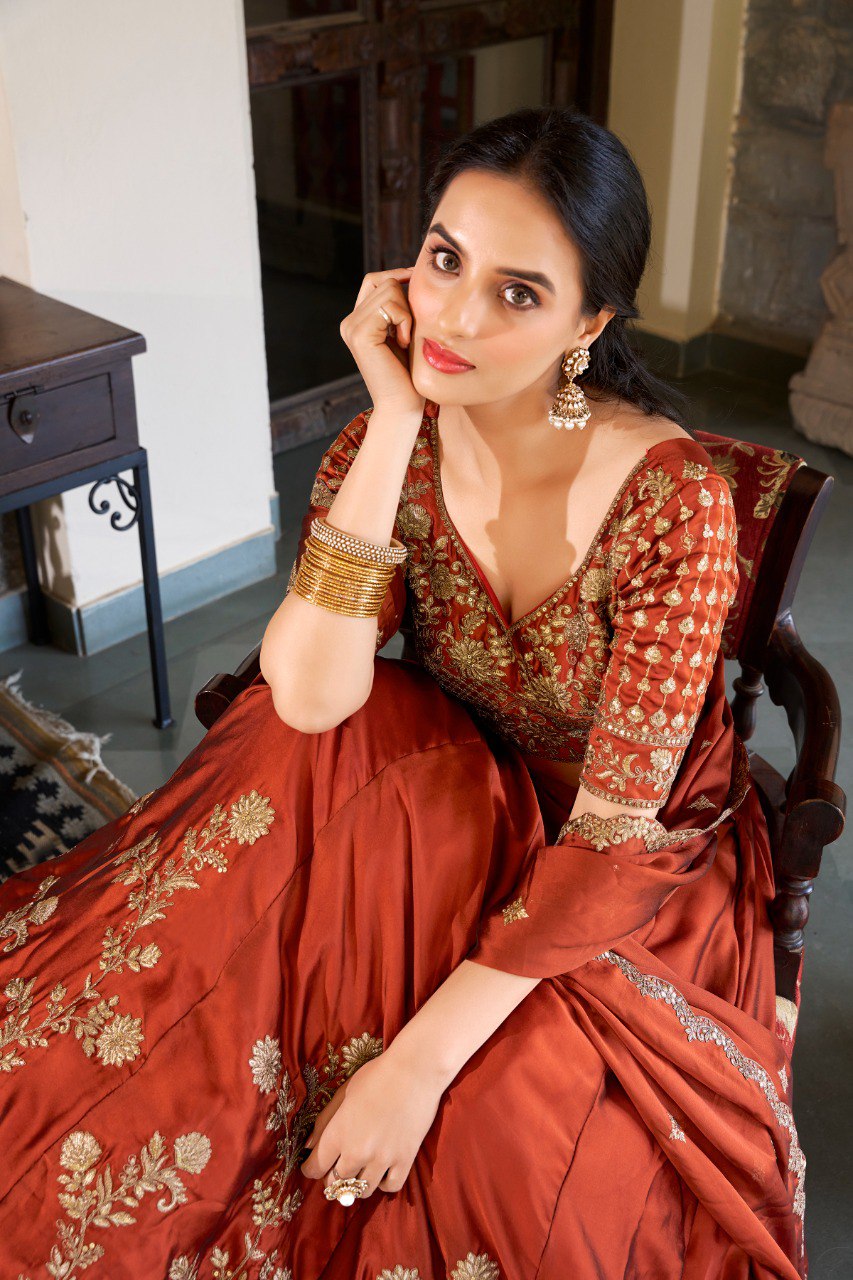 Eshal Rangoli Silk Zari Dori & Sequins Embroidered Lehenga Choli