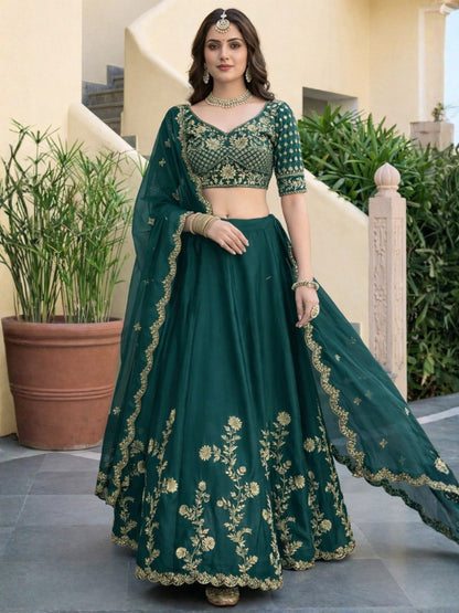 Kavinya Green Rangoli Silk Embroidered Lehenga Set