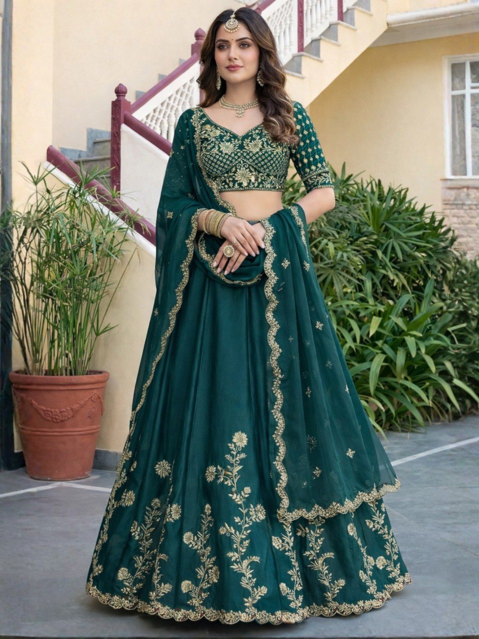 Kavinya Green Rangoli Silk Embroidered Lehenga Set