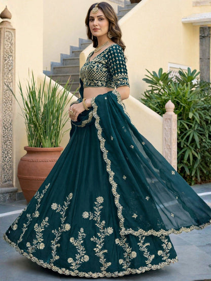 Kavinya Green Rangoli Silk Embroidered Lehenga Set