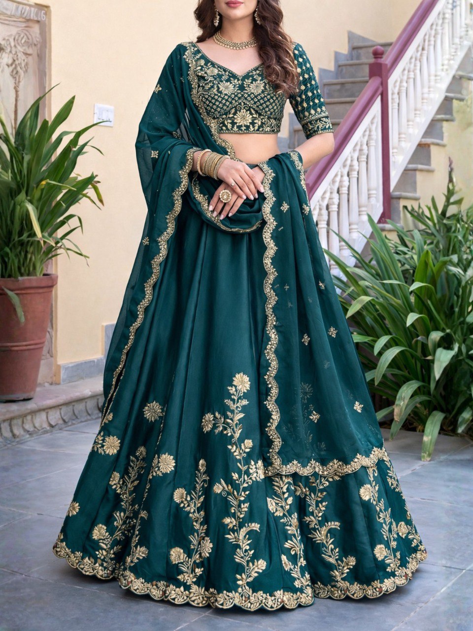 Kavinya Green Rangoli Silk Embroidered Lehenga Set