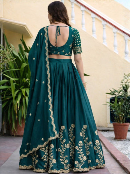 Kavinya Green Rangoli Silk Embroidered Lehenga Set