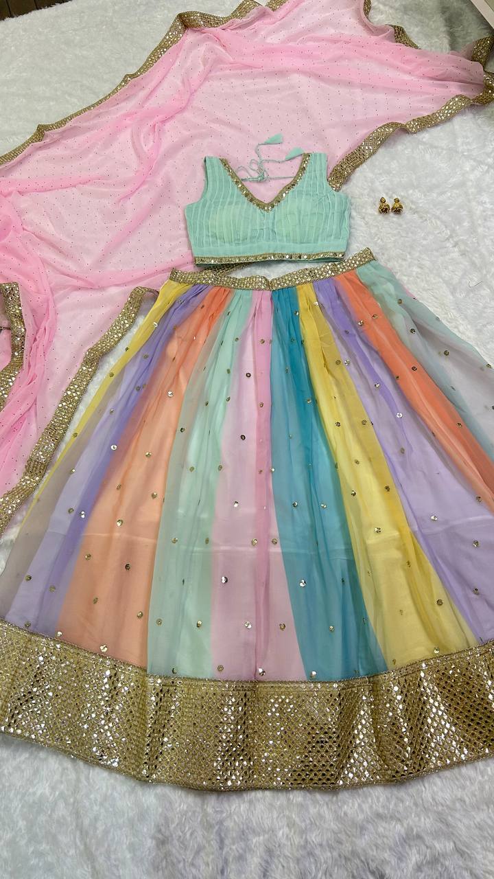 Pranika Multicolour Sequins Mirror Work Lehenga Set