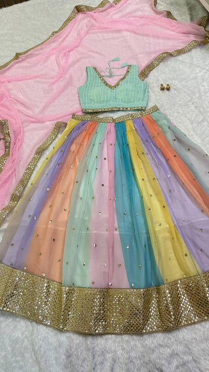 Pranika Multicolour Sequins Mirror Work Lehenga Set