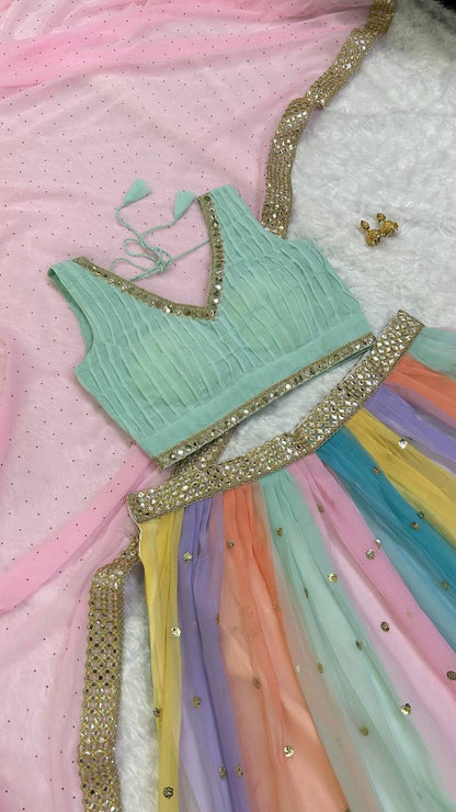 Pranika Multicolour Sequins Mirror Work Lehenga Set