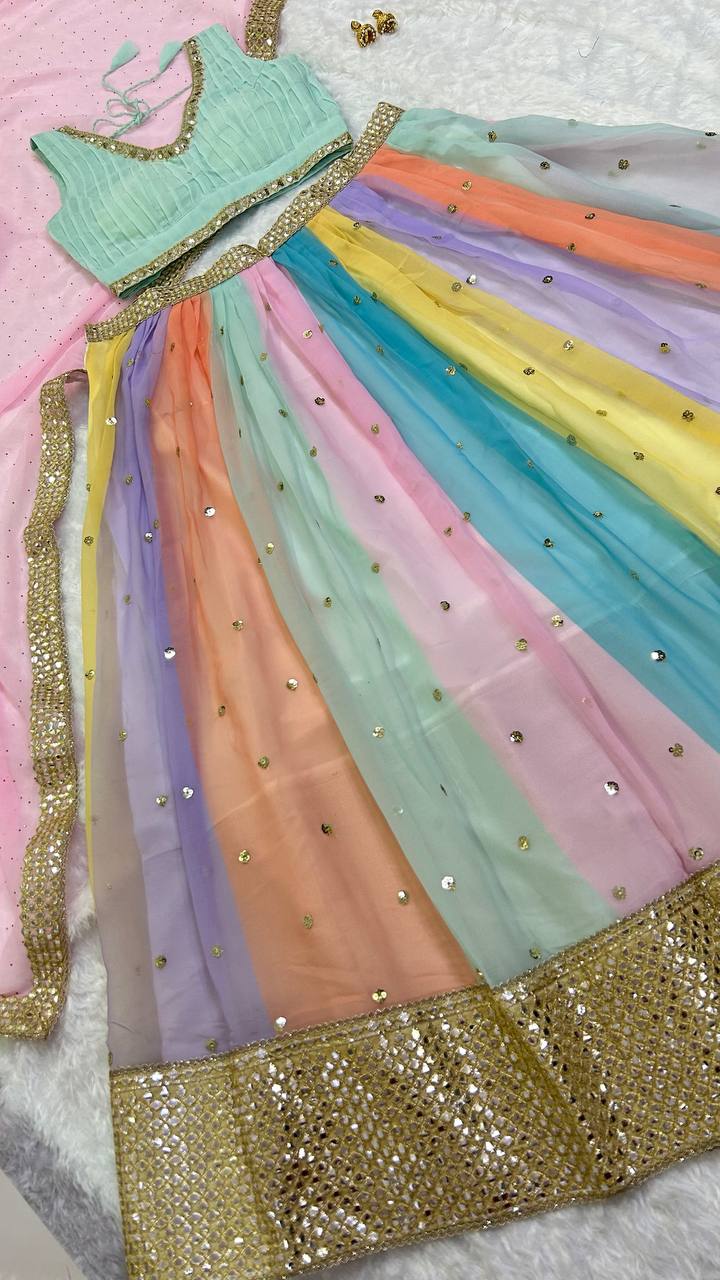 Pranika Multicolour Sequins Mirror Work Lehenga Set