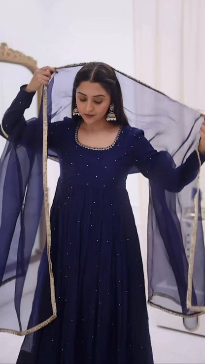 Aurevia Foux Georgette 8-Meter Flared Anarkali Suit Set