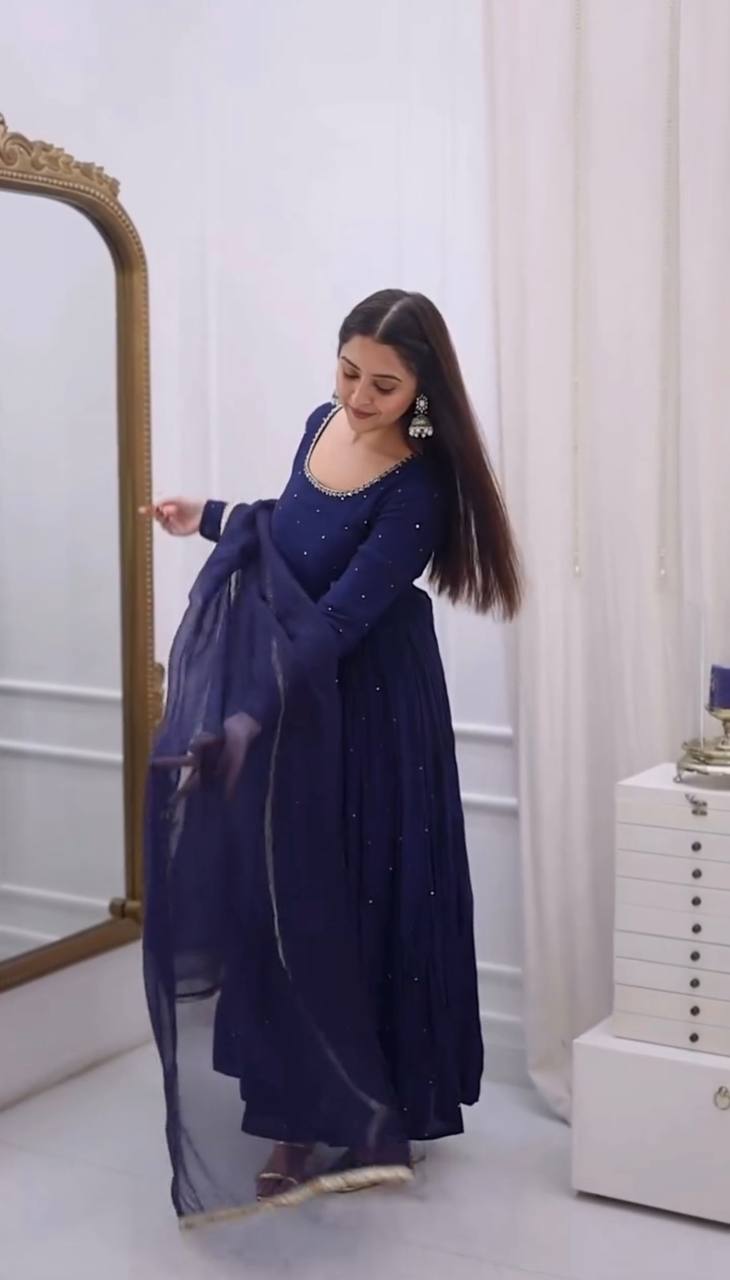 Aurevia Foux Georgette 8-Meter Flared Anarkali Suit Set