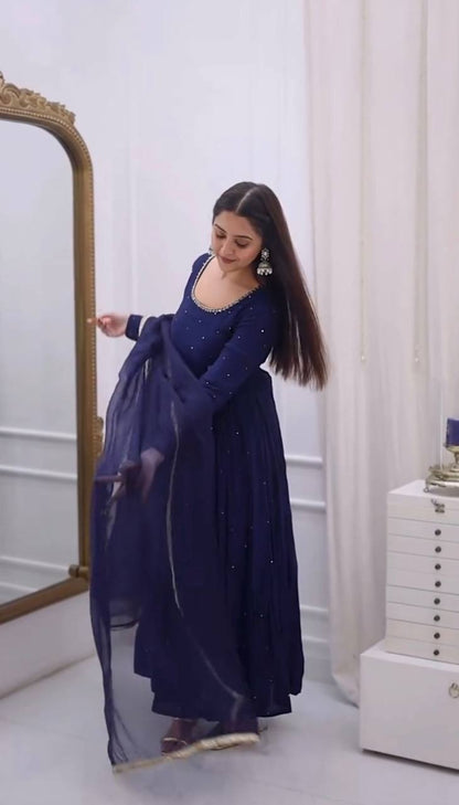 Aurevia Foux Georgette 8-Meter Flared Anarkali Suit Set