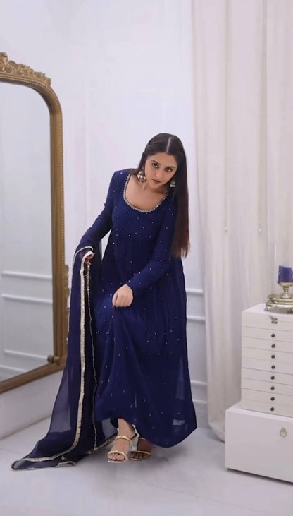 Aurevia Foux Georgette 8-Meter Flared Anarkali Suit Set