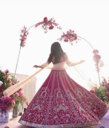 Mehrisha Dark Pink Slub Silk Dori Sequins Bridal Lehenga Choli