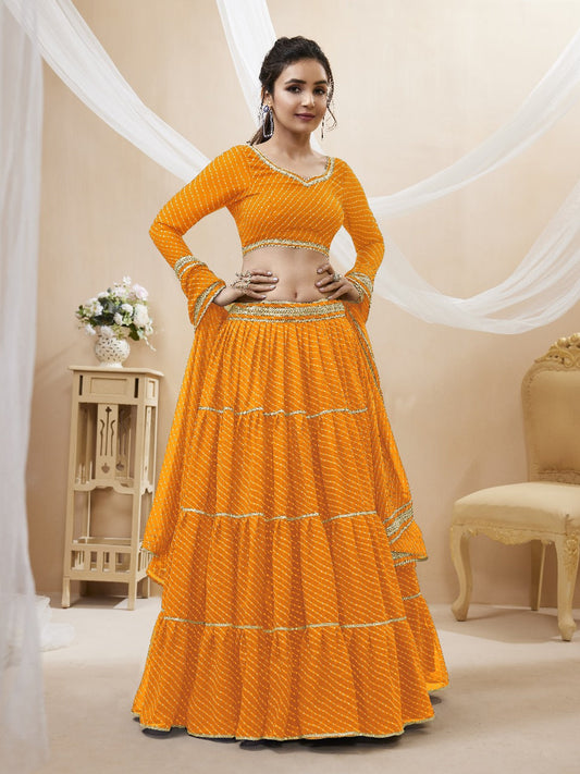 Haldi Special Georgette Laheriya Print Lehengha Choli