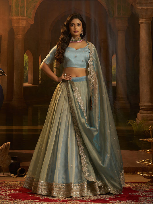 Kiyara Turquoise Art Silk Organza Lehenga Set