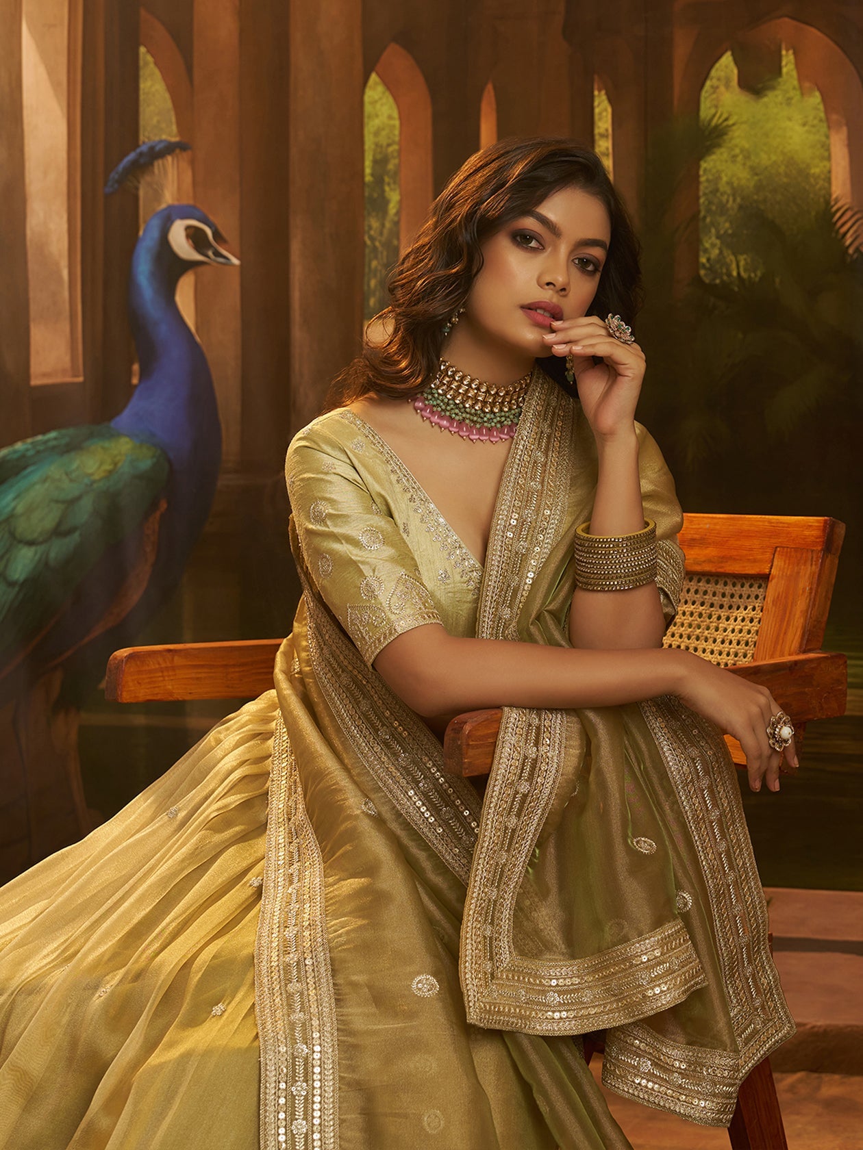 Lavira Olive Art Silk Crepe Lehenga Set